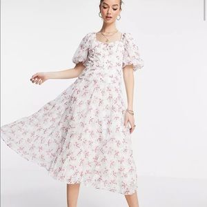 Asos Design Broderie Cupped Floral Dress